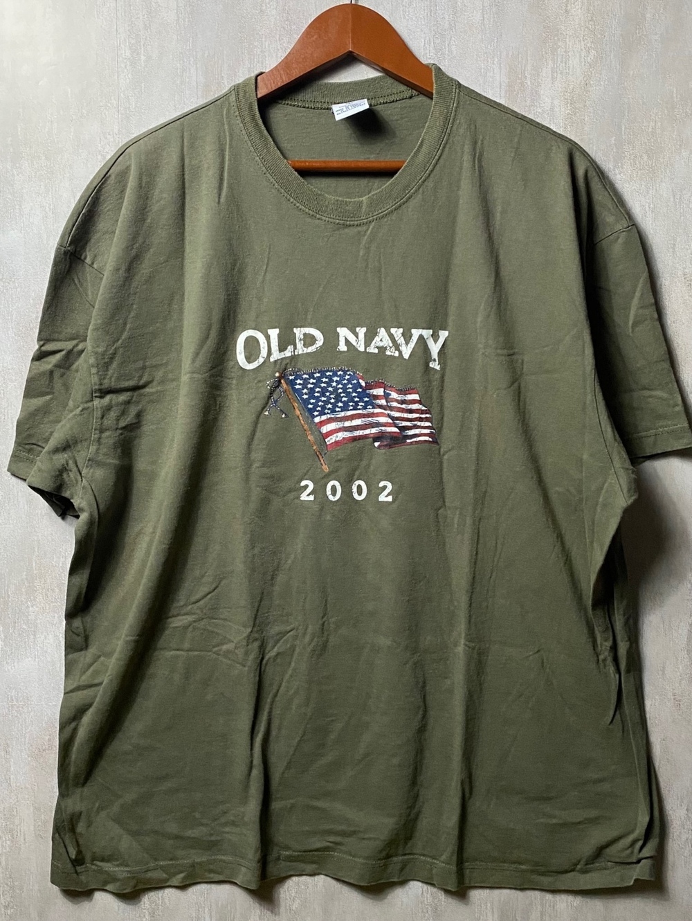 Vintage 2002 Old Navy American Flag Graphic Tee Mens XXL Olive Green Y2K